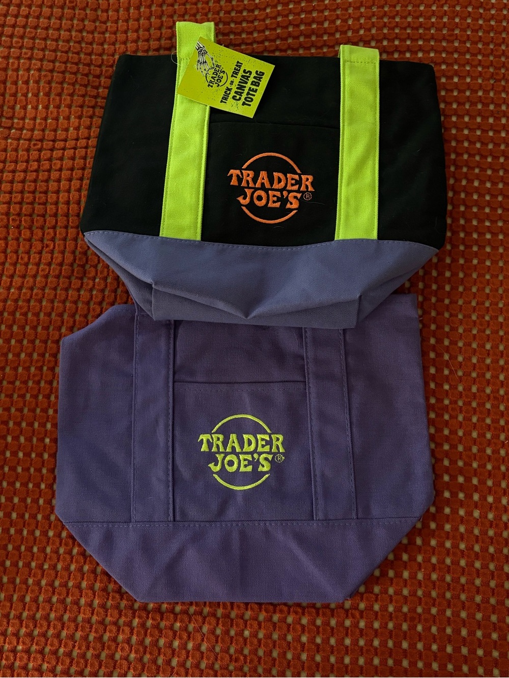 Trader Joe’s mini Tote Bags with Neon Logo